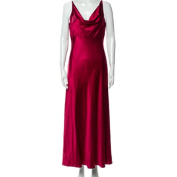 Vintage Ann Taylor 100% Silk Cowl Drape Neck Midi Slip Dress Red Satin XS/4P - Picture 1 of 10